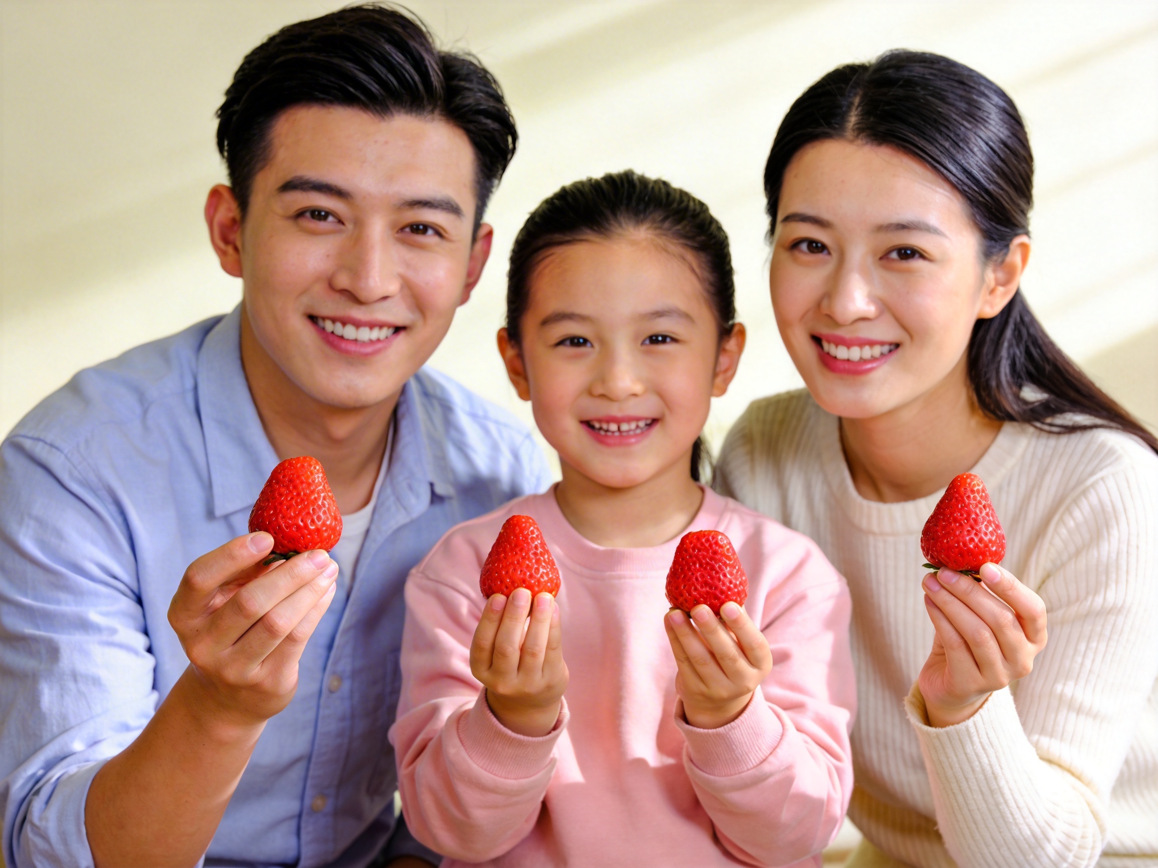 幸福家庭享用草莓